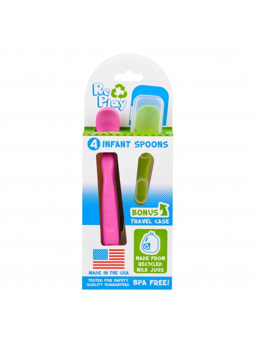 (4pk) BPA-Free Infant Spoons with Travel Case - Green, Purple, Baby Pink, Bright Pink